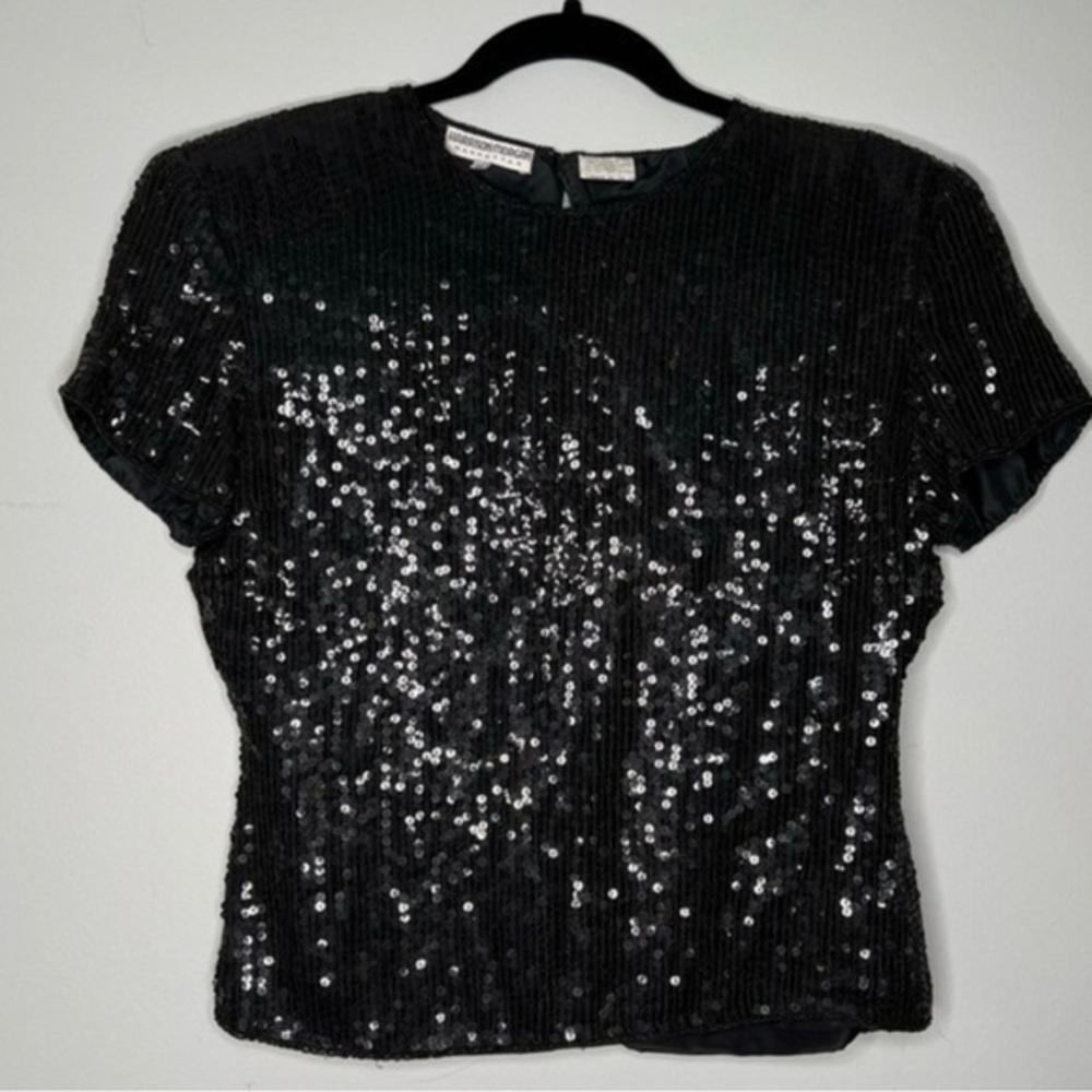 Harrison Morgan Manhattan Sequined Silk Blouse | Black | Medium | Vintage